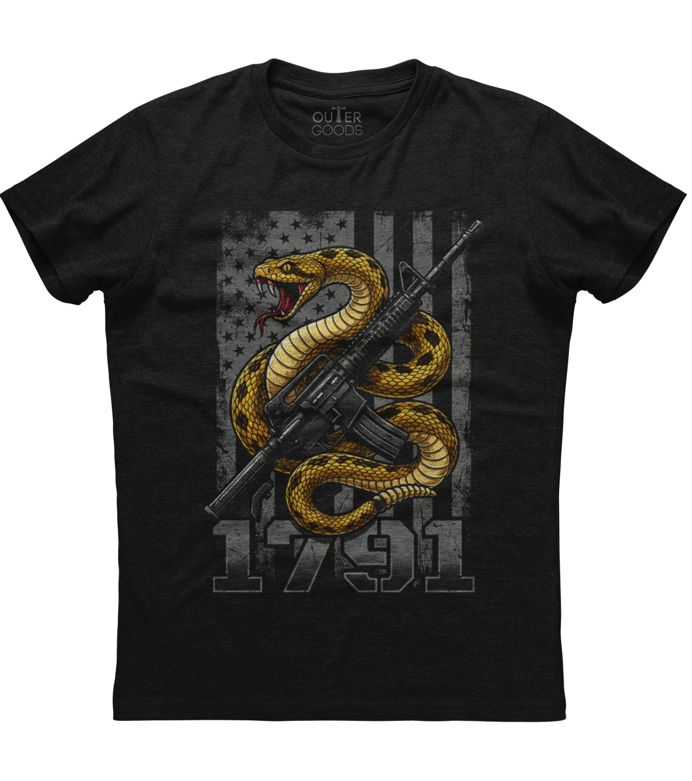 1791 2nd Amendment Gadsen Snake American Flag T-shirt (O)