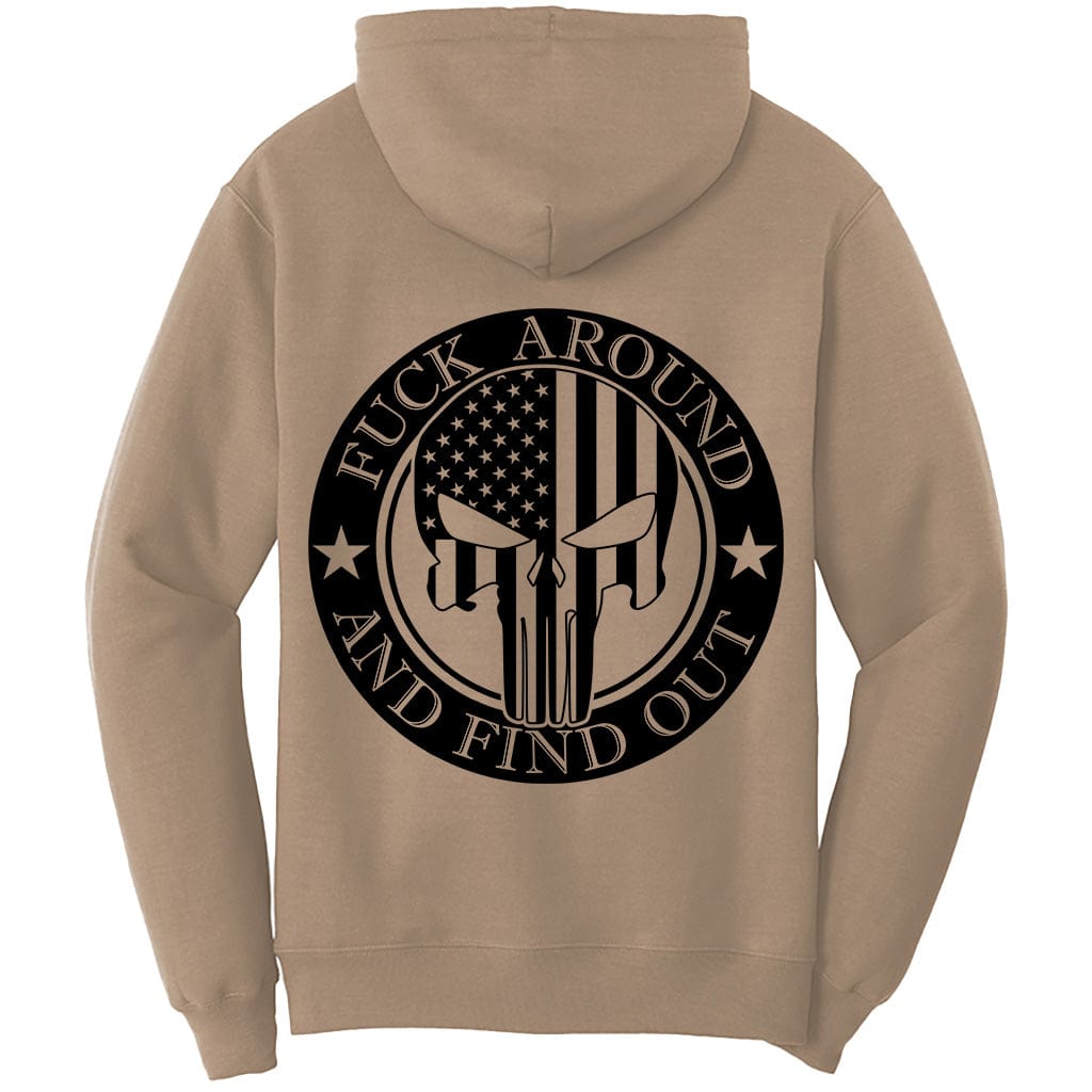 Fuck Around And Find Out Punisher Skull American Flag Patriotic T-Shirt (O)