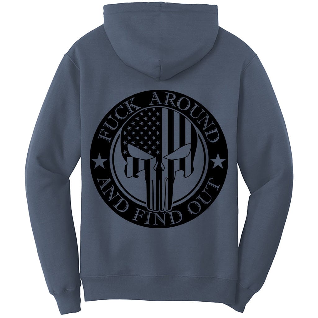 Fuck Around And Find Out Punisher Skull American Flag Patriotic T-Shirt (O)