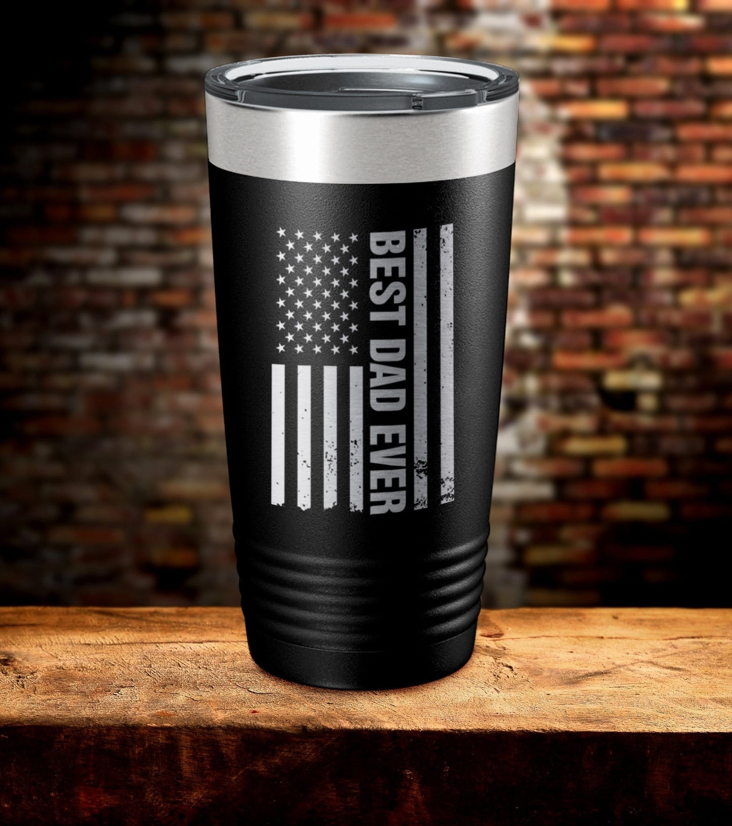 Best Dad Ever American Flag Laser Engraved Tumbler (O)