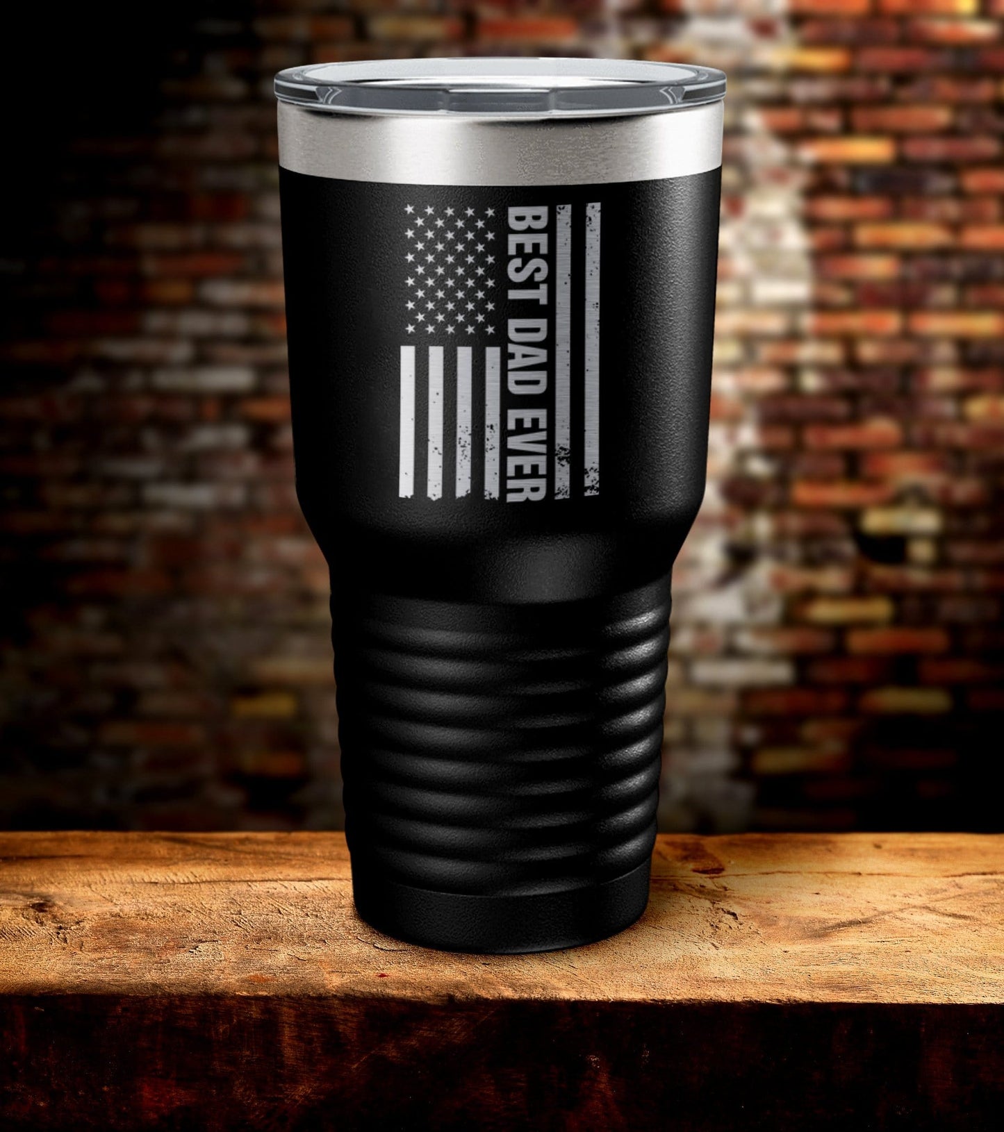 Best Dad Ever American Flag Laser Engraved Tumbler (O)