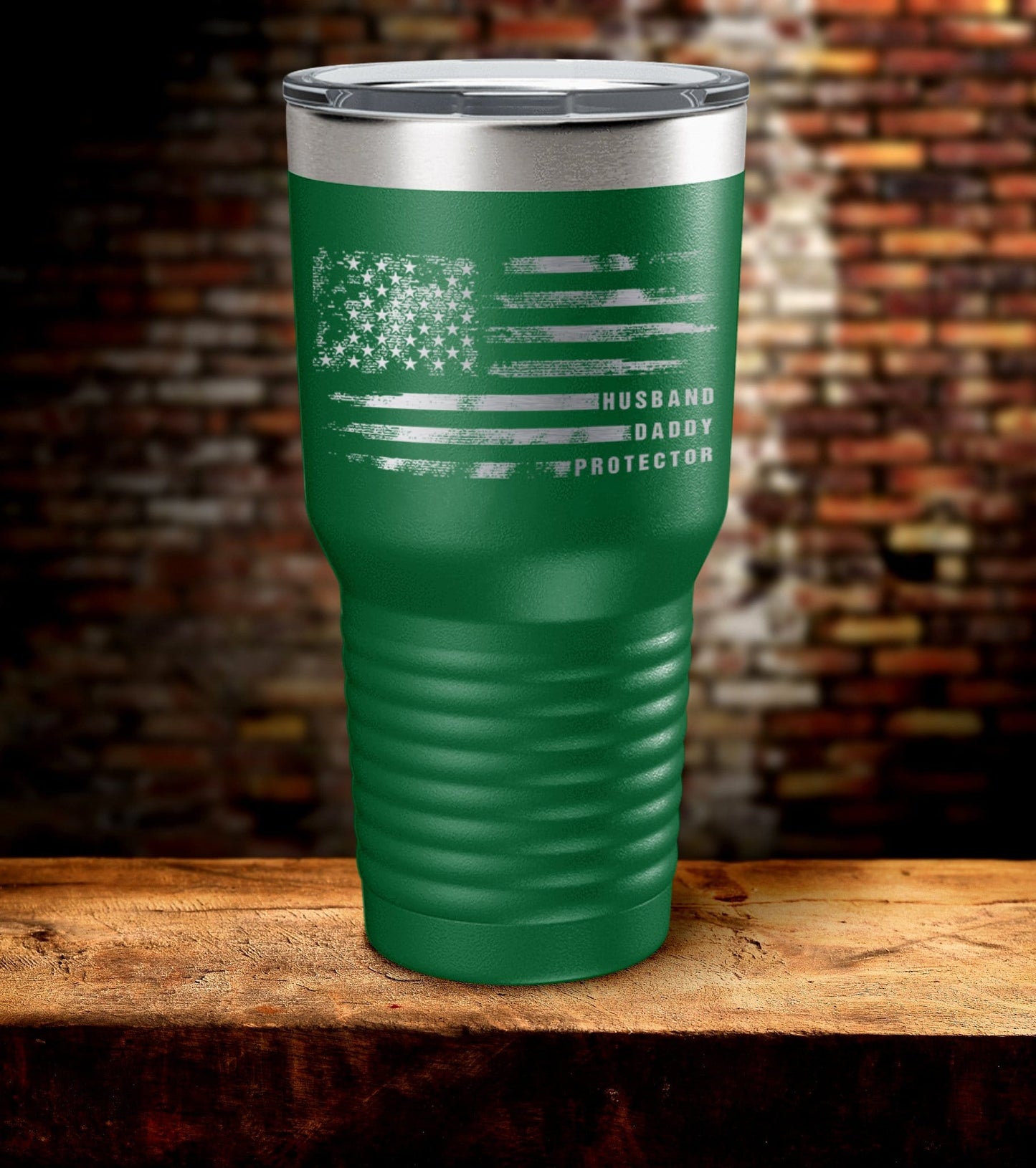 Husband Daddy Protector American Flag Laser Engraved Tumbler (O)