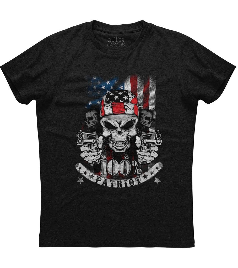 100 Percent Patriot American Flag Skull Guns T-Shirt (O)