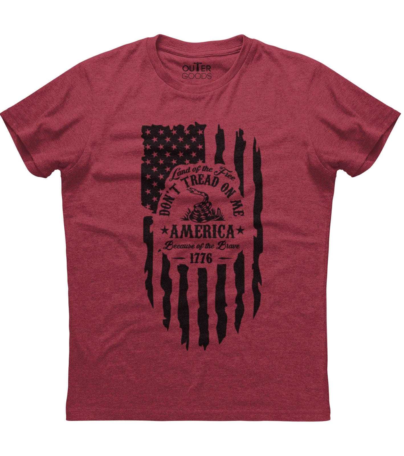 Land Of the Free Because Of the Brave 1776 Don't Tread On Me Snake American Flag Patriotic T-Shirt (O)