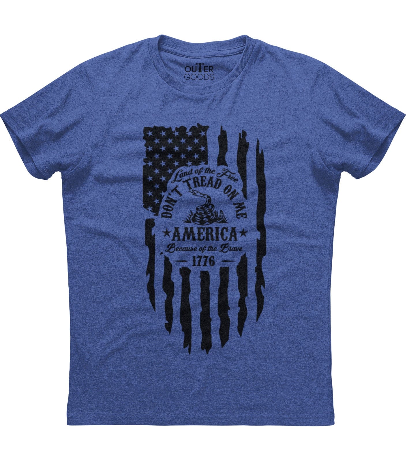 Land Of the Free Because Of the Brave 1776 Don't Tread On Me Snake American Flag Patriotic T-Shirt (O)