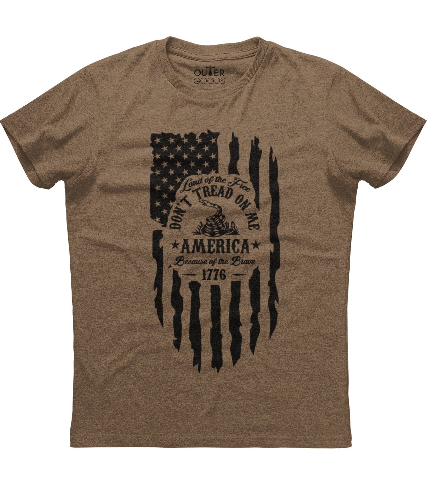Land Of the Free Because Of the Brave 1776 Don't Tread On Me Snake American Flag Patriotic T-Shirt (O)