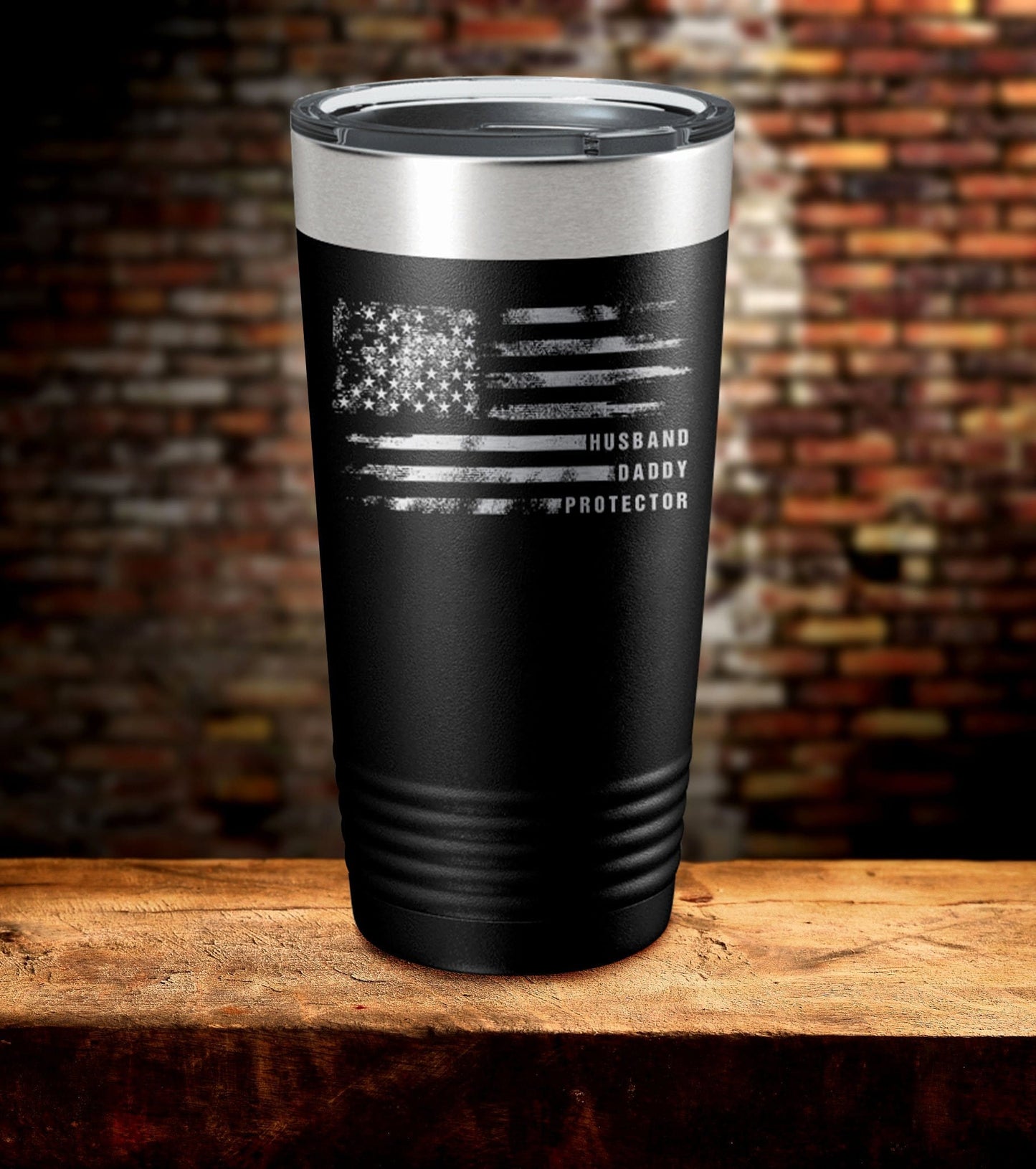 American Flag Husband Daddy Protector Laser Engraved Tumbler (O)