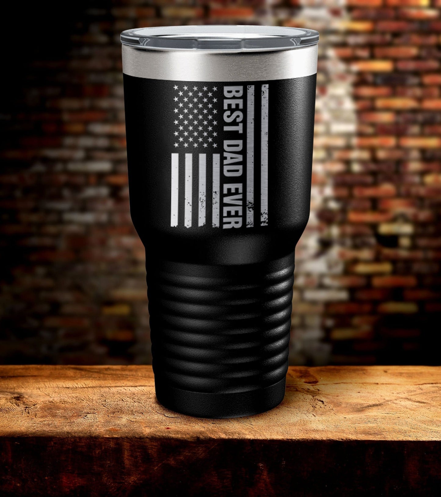American Flag Best Dad Ever Laser Engraved Tumbler (O)