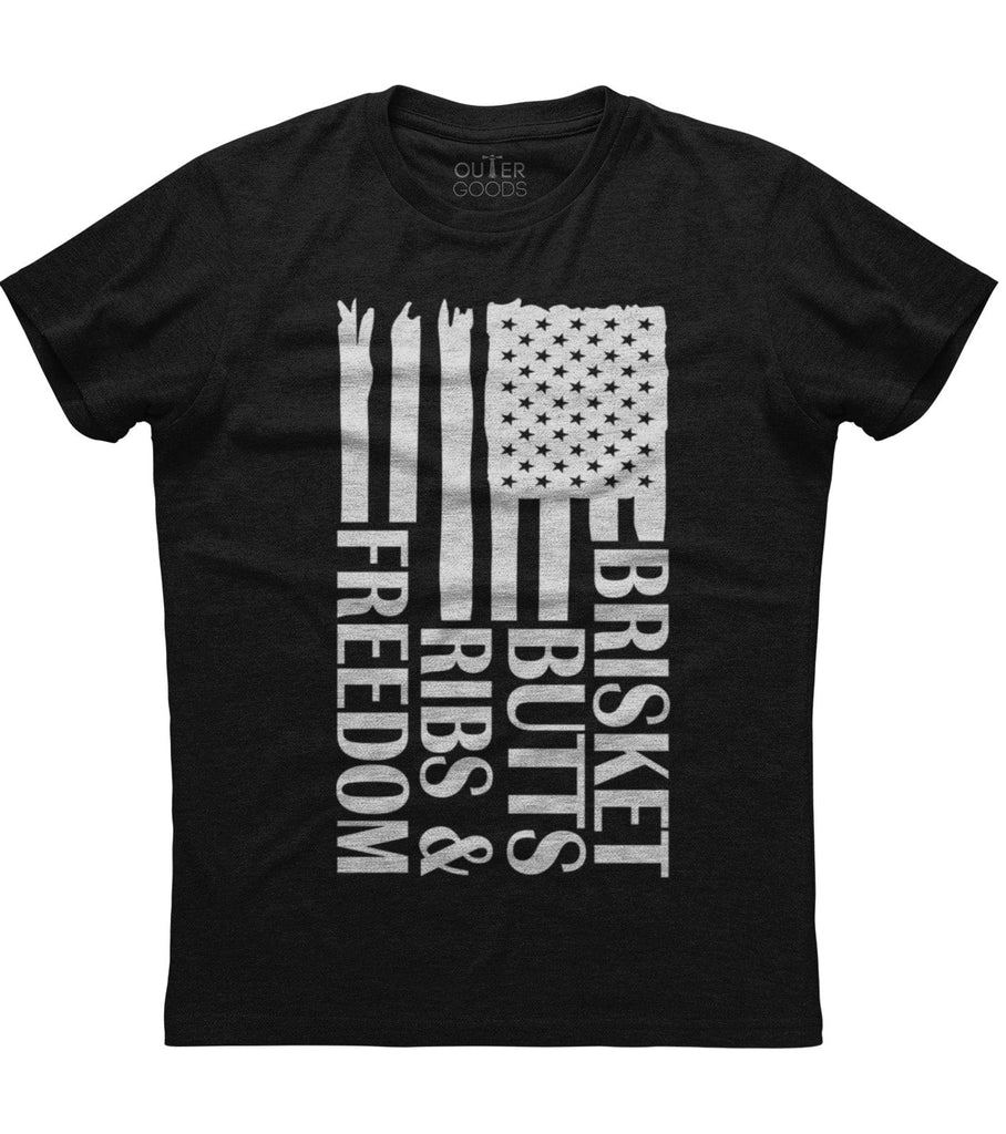 Brisket Butts Ribs & Freedom American Flag T-Shirt (O)