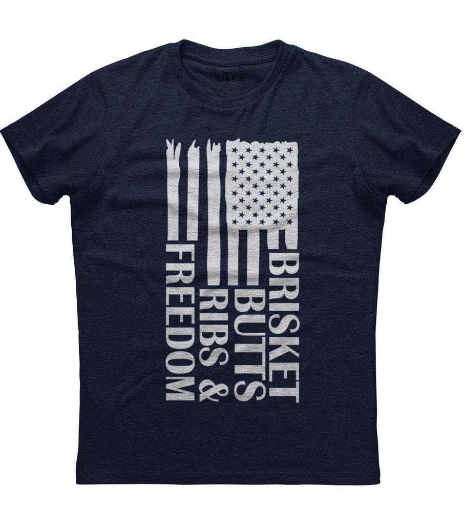 Brisket Butts Ribs & Freedom American Flag T-Shirt (O)