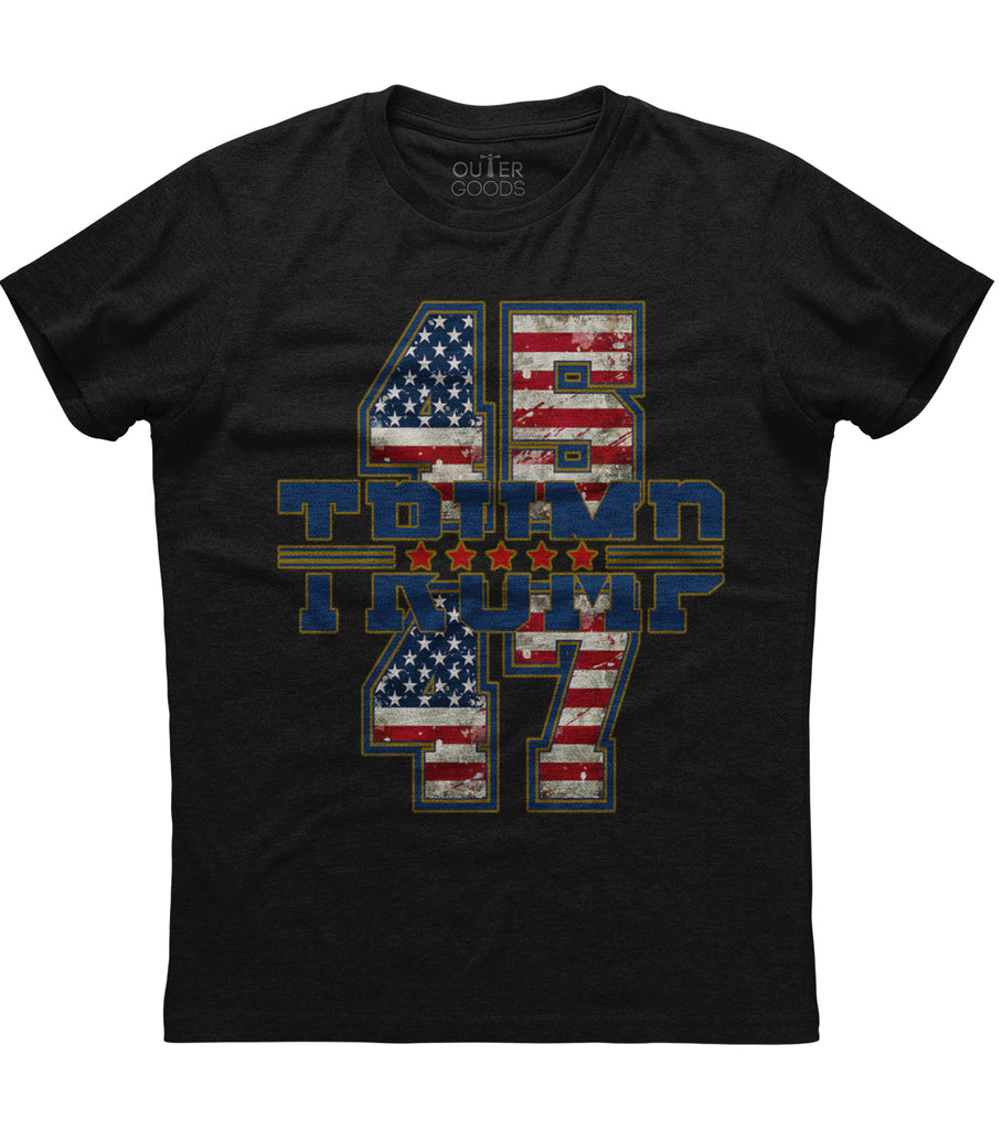 Trump 45 47 American Flag Patriotic T-Shirt (O)