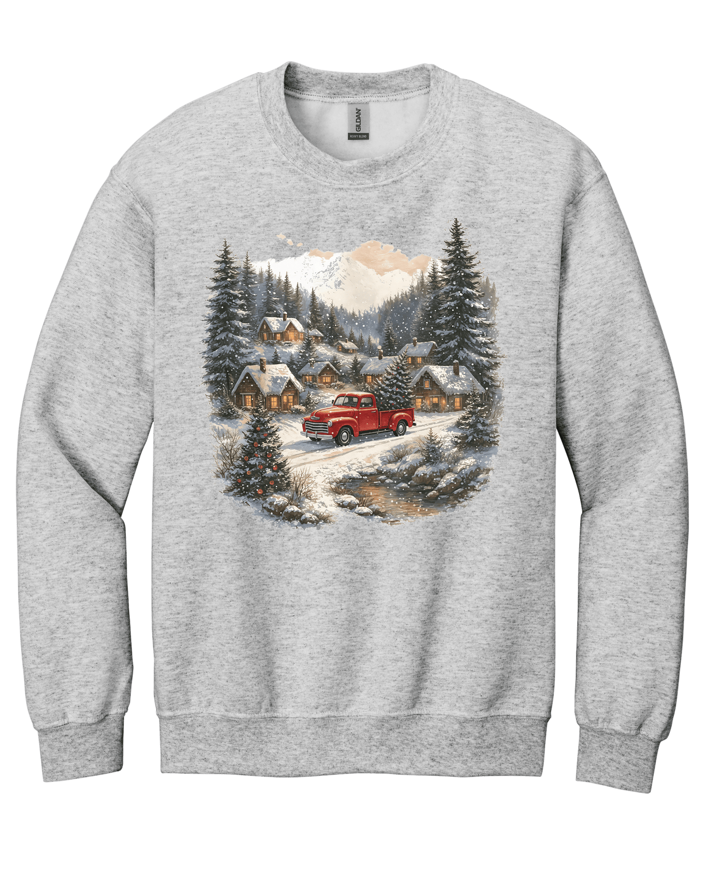 Christmas Red Truck Winter Scene Crewneck Sweatshirt (O)