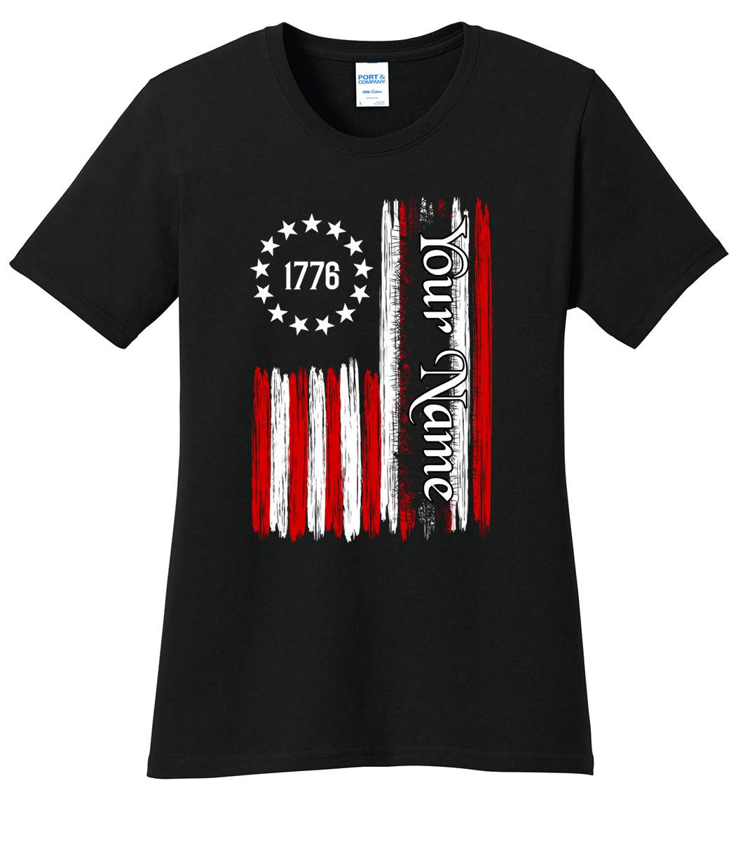 1776 American Flag Custom Name T-Shirt (CN) (O)