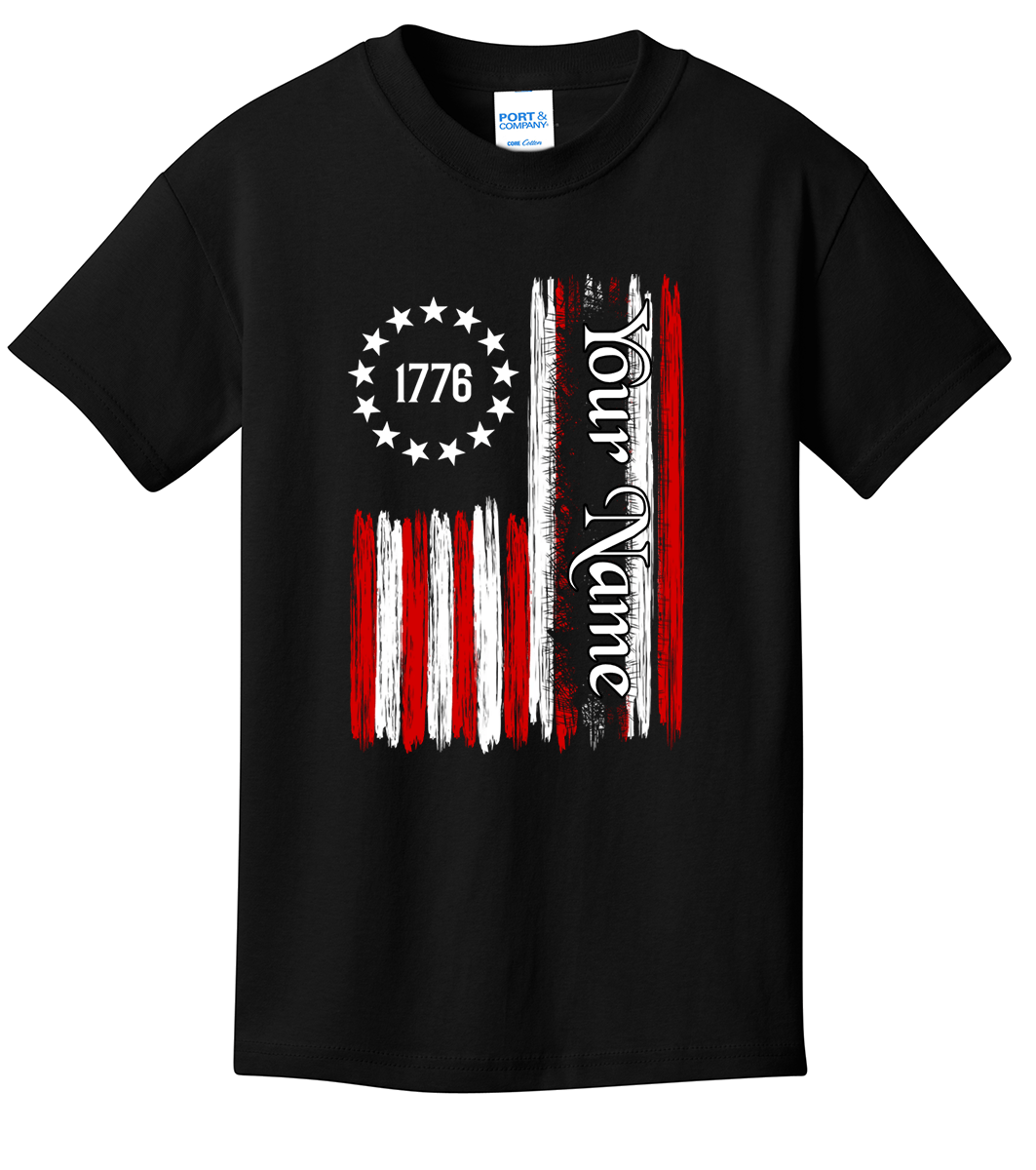 1776 American Flag Custom Name T-Shirt (CN) (O)