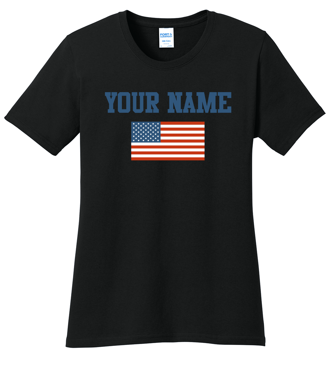 Custom Name Retro American Flag T-Shirt (CN) (O)