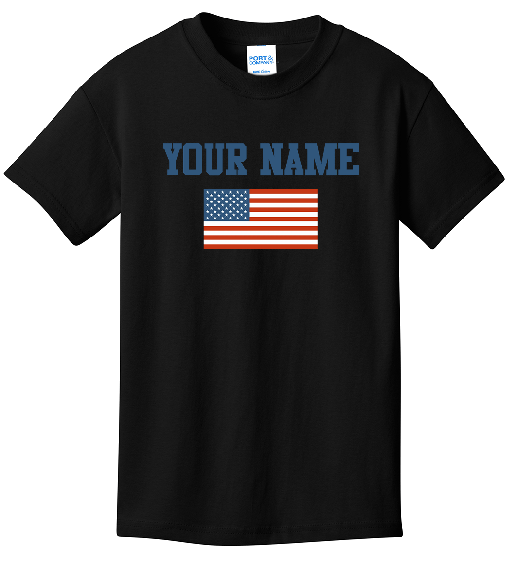 Custom Name Retro American Flag T-Shirt (CN) (O)