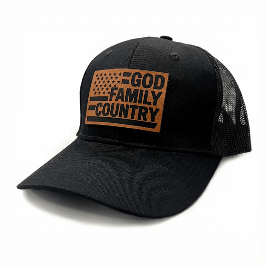 God Family Country Charlie Kirk Leatherette Patch Hat (O)