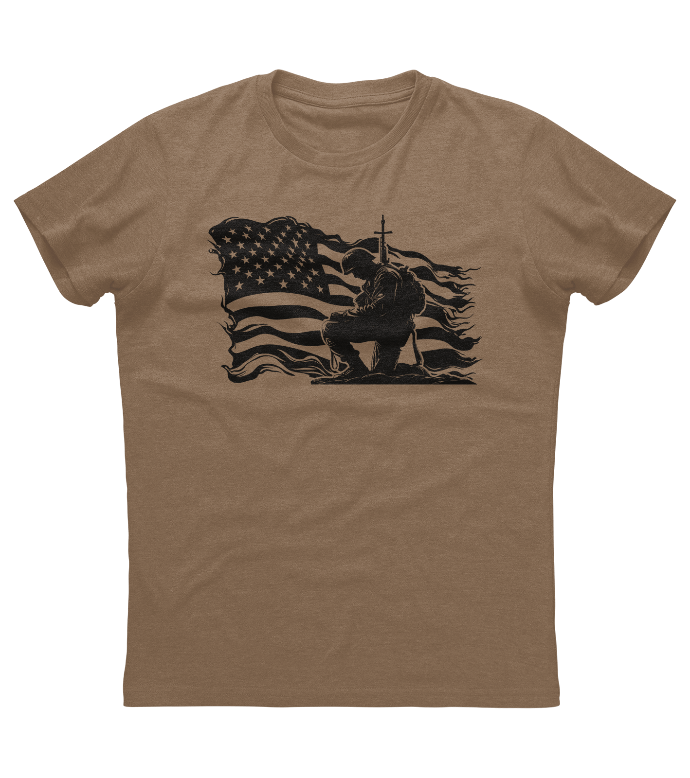 Veteran Soldier Kneeling American Flag T-shirt (O)