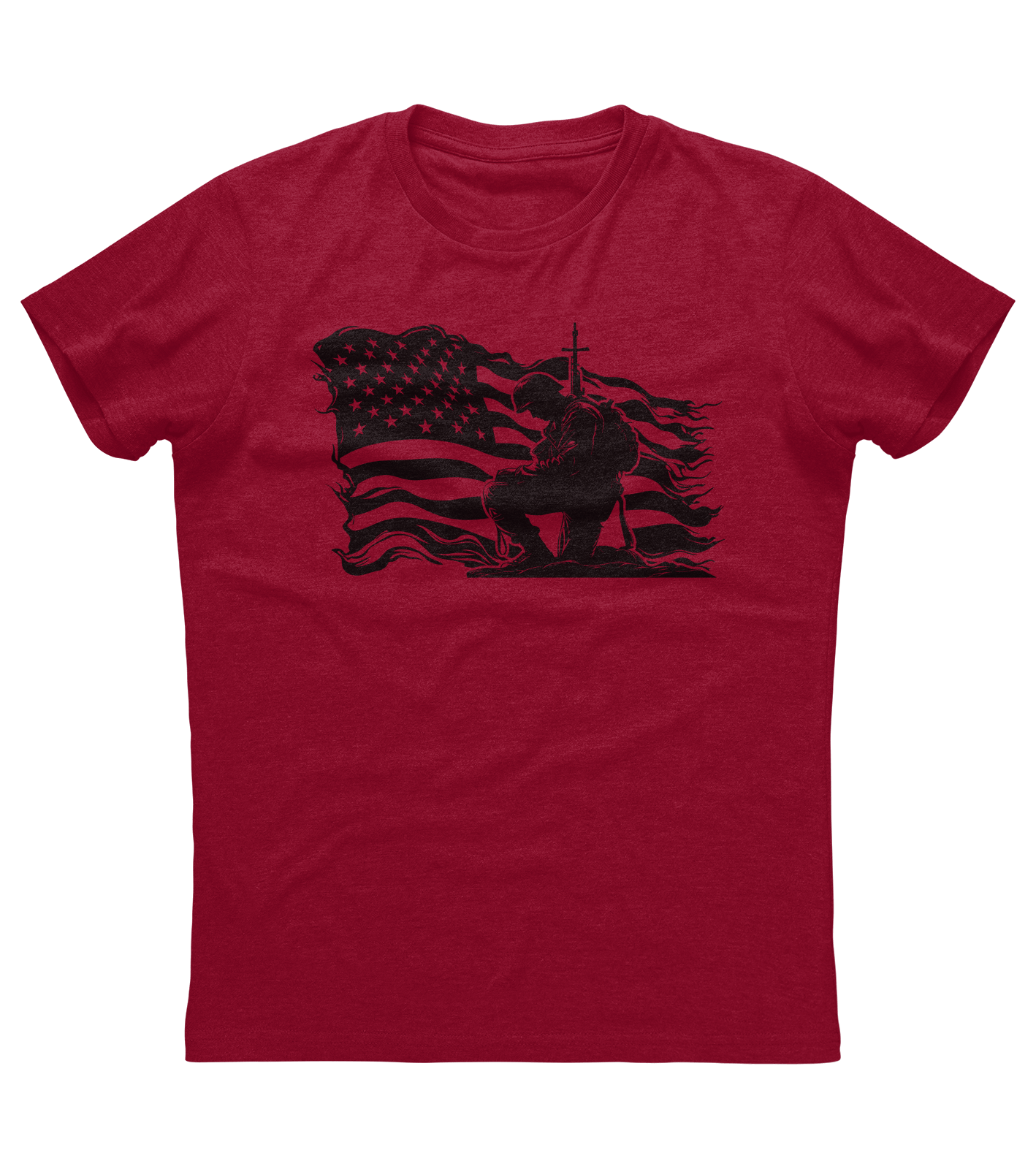 Veteran Soldier Kneeling American Flag T-shirt (O)
