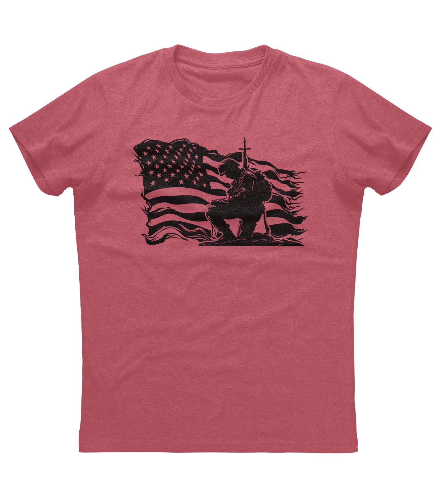 Veteran Soldier Kneeling American Flag T-shirt (O)
