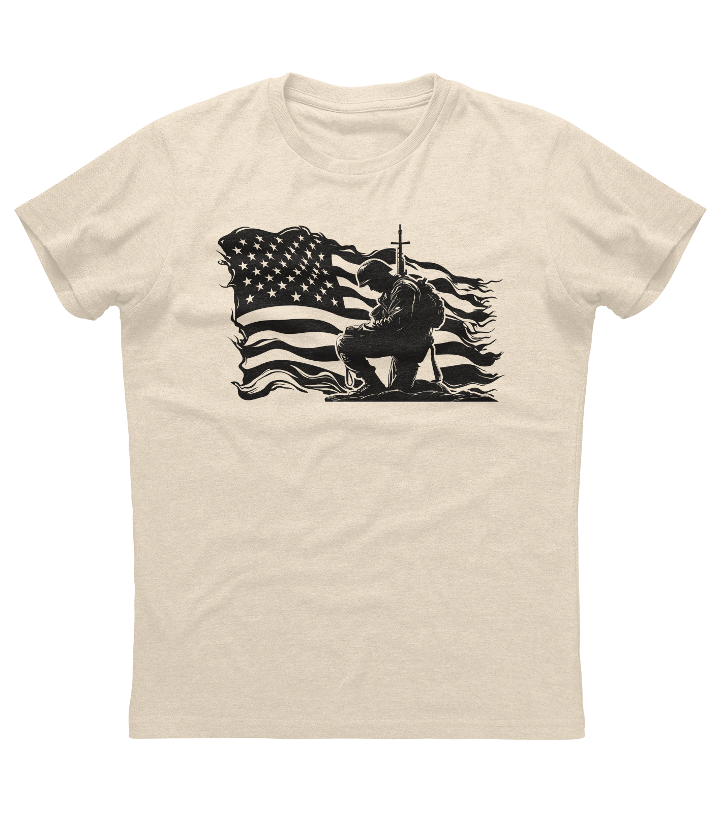 Veteran Soldier Kneeling American Flag T-shirt (O)