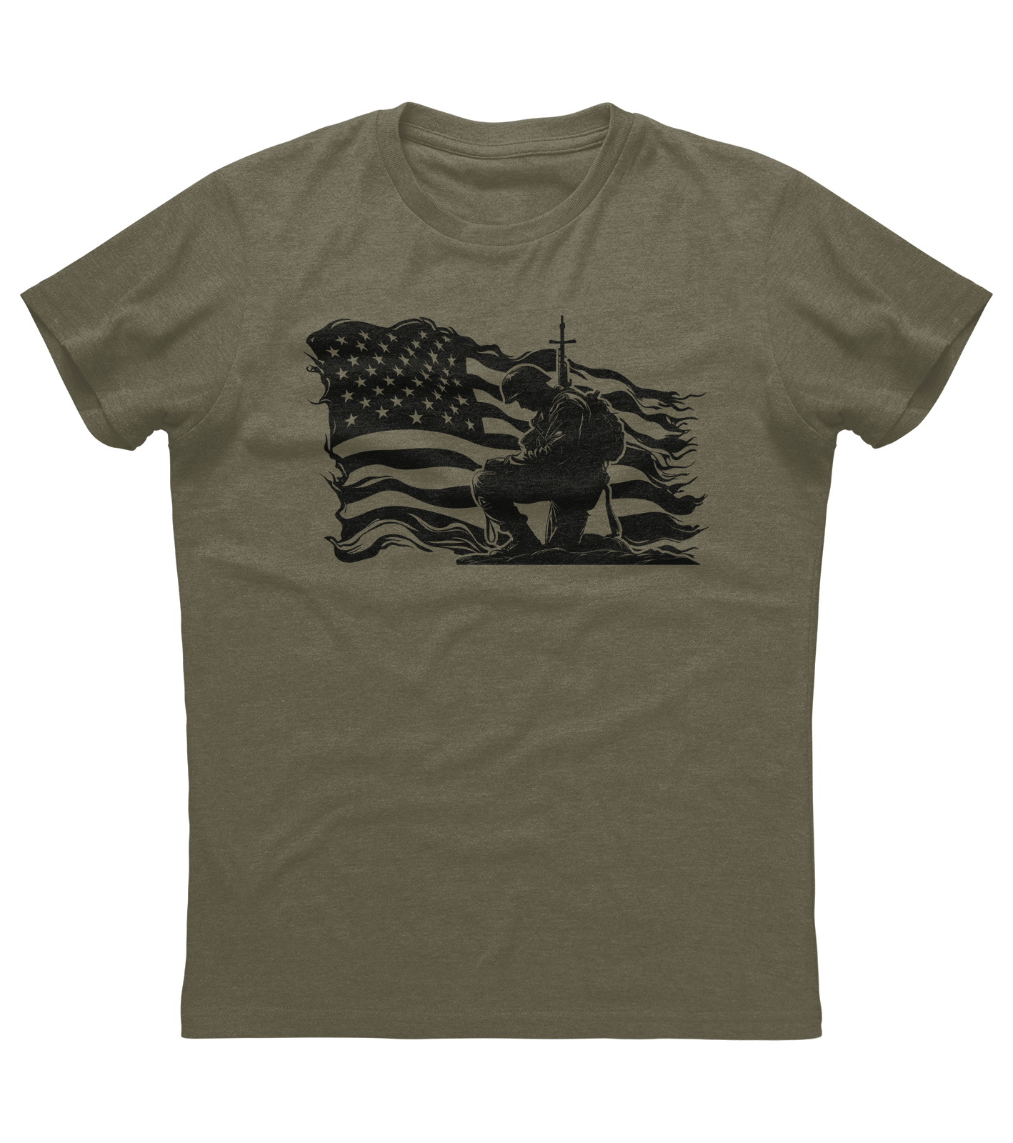Veteran Soldier Kneeling American Flag T-shirt (O)