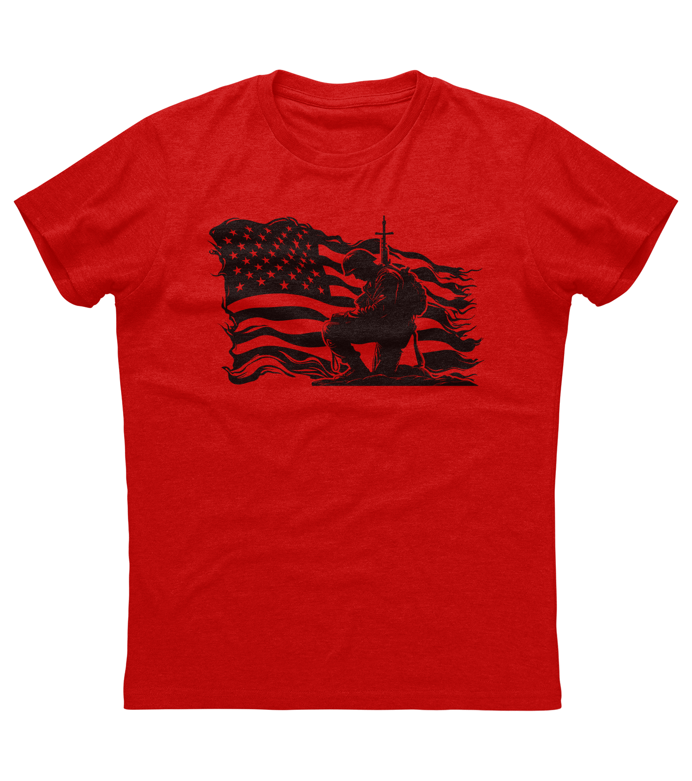 Veteran Soldier Kneeling American Flag T-shirt (O)