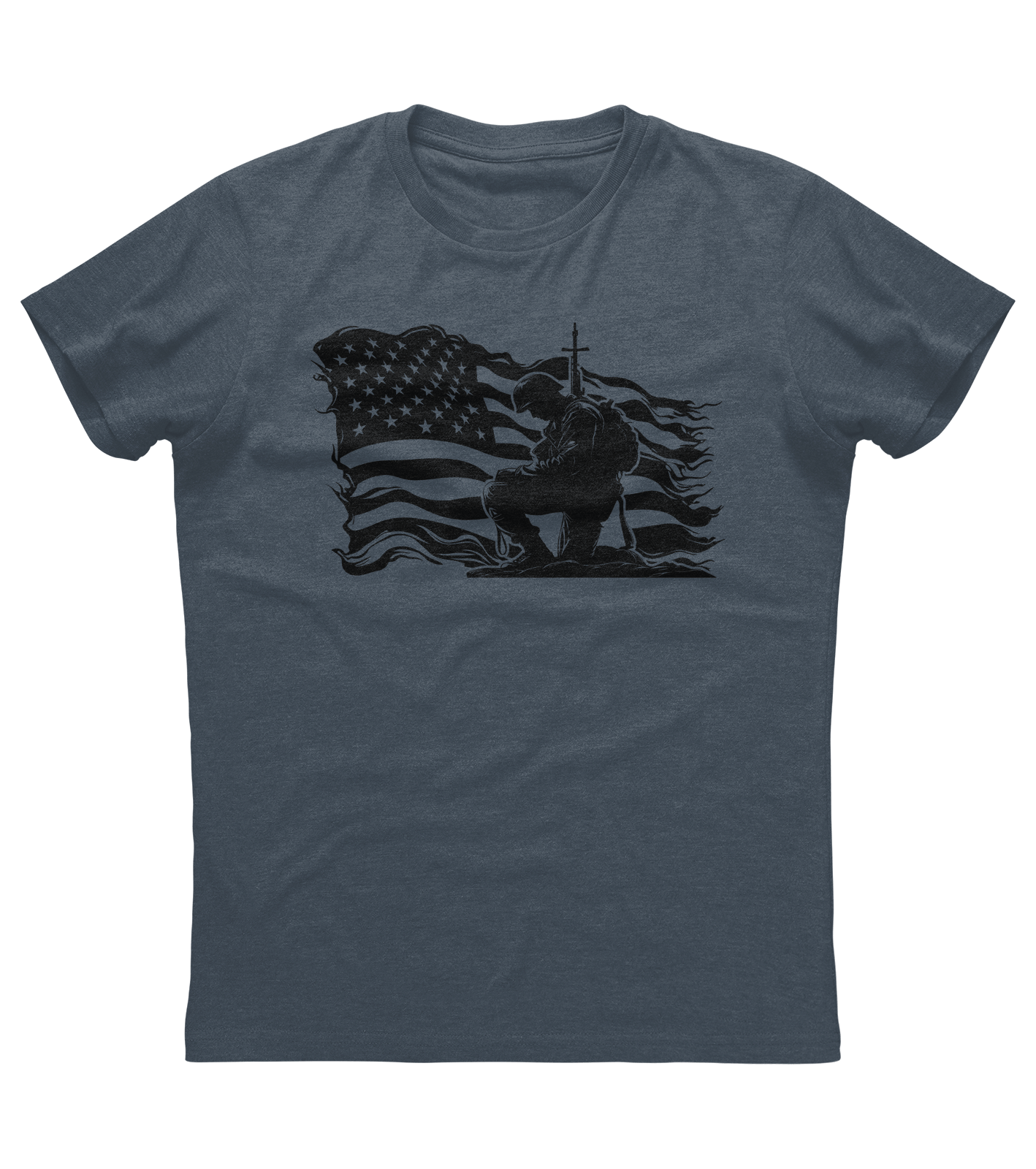 Veteran Soldier Kneeling American Flag T-shirt (O)