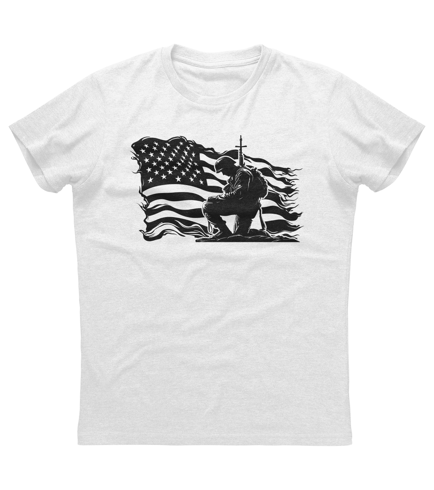 Veteran Soldier Kneeling American Flag T-shirt (O)