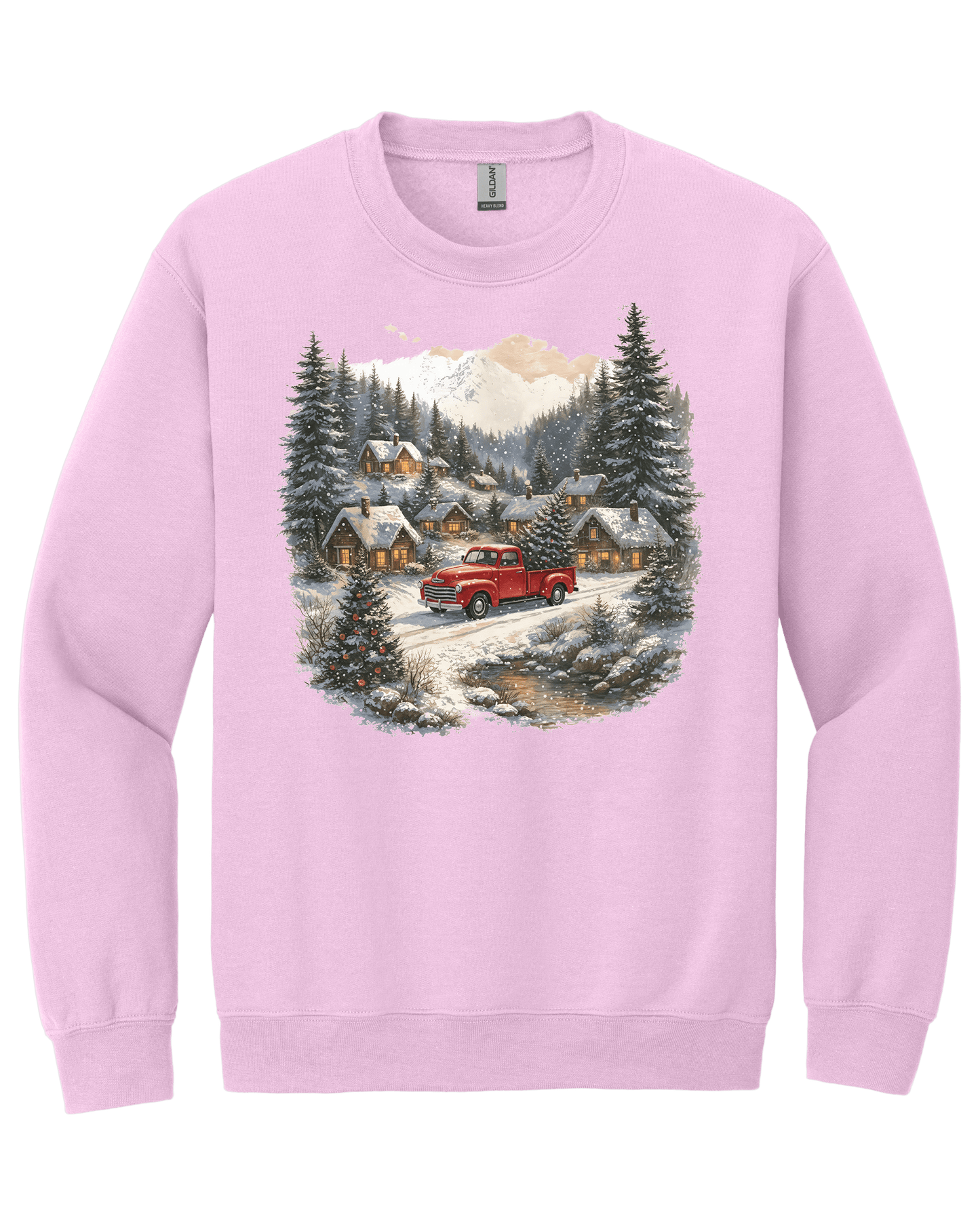 Christmas Red Truck Winter Scene Crewneck Sweatshirt (O)