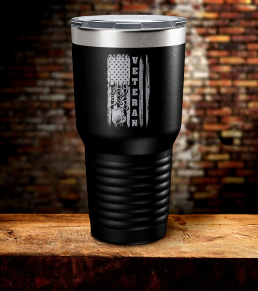 American Flag Veteran Laser Engraved Tumbler (O)