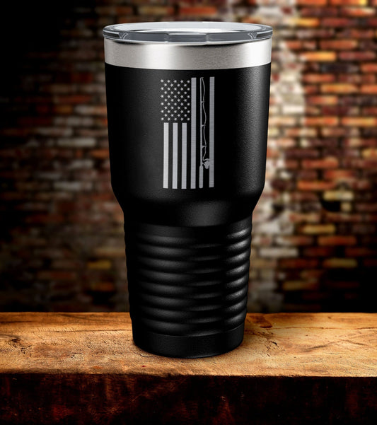 American Flag Fishing Rod Laser Engraved Tumbler (O)