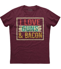 I Love Guns and Bacon Shirt. Funny Gun Lover Gift T-Shirt (O)