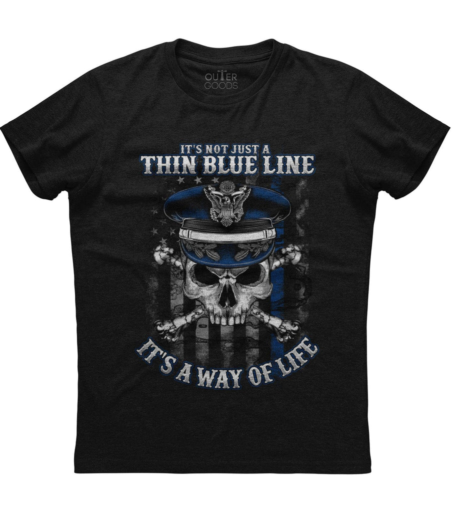 It's Not Just A Thin Blue Line It's A Way Of Life Skull Bones T-Shirt (O)