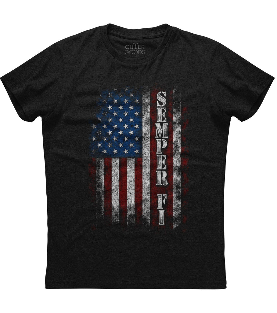 Semper Fi American Flag Patriotic T-Shirt (O)