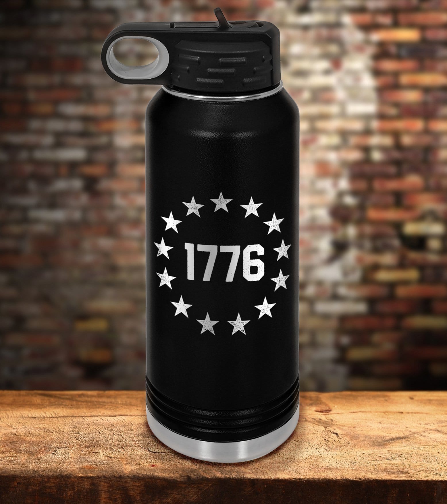 1776 ring of stars laser engraved water bottle (o) – Outergoods