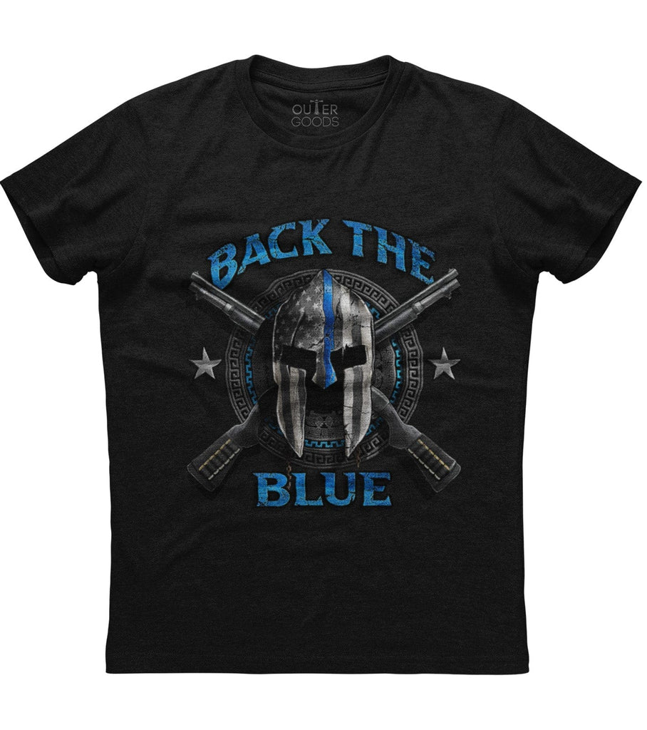 Back The Blue Spartan Thin Blue Line Guns Patriotic T-Shirt (O)