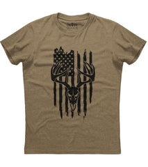 Hunting Deer USA Flag Patriotic Mens Heavy Weight T-Shirt (O)