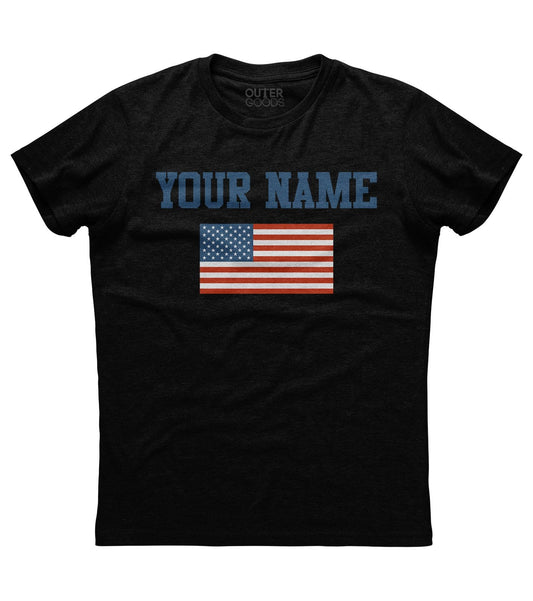 Custom Name Retro American Flag T-Shirt (CN) (O)