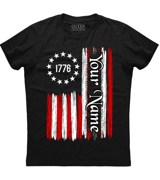 1776 American Flag Custom Name T-Shirt (CN) (O)
