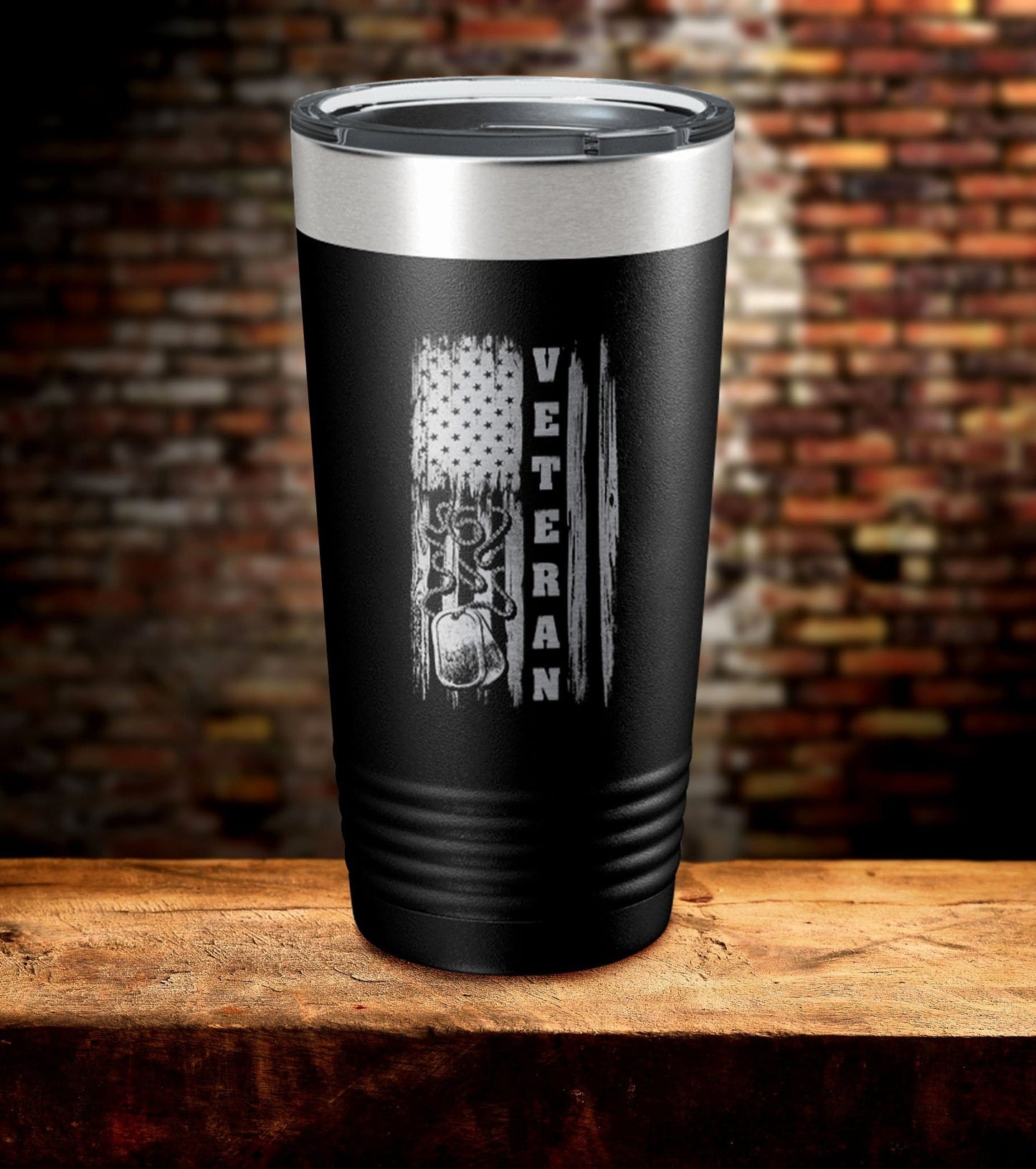 American Flag Dog Tag Veteran Tumbler (O)
