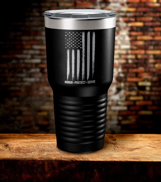 Honor Protect Serve US Flag Tumbler