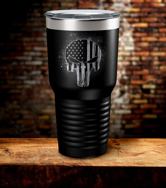 Punisher Skull American Flag Tumbler